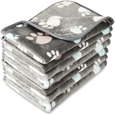 Tatuo 4 Pack Fleece Dog Blanket for Pet, Dark Gray, 24 x 16 Inch, Paw by Tatuo