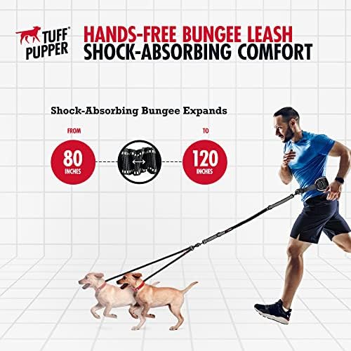Tuff Pupper Heavy Duty Hands Free Dog Leash | Two Small/Medium Dogs Up to 90 lbs | Comfortable Shock Absorbing Bungee | Reflective Padded Handles | Lumbar Waist Belt 28-50" | Jogging Running Leash - Image 4
