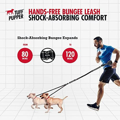 Tuff Pupper Heavy Duty Hands Free Dog Leash | Two Small/Medium Dogs Up to 90 lbs | Comfortable Shock Absorbing Bungee | Reflective Padded Handles | Lumbar Waist Belt 28-50" | Jogging Running Leash - Image 4