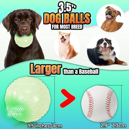 LECHONG 4-Pack 3.5” Glow Squeaky Dog Balls,Bouncy Glow in The Dark Dog Ball with Squeaker, Durable Dog Rubber Ball Toys Glowing Fetch Balls for Medium Large Dogs Nighttime Playing Indoors & Outdoors - Image 3