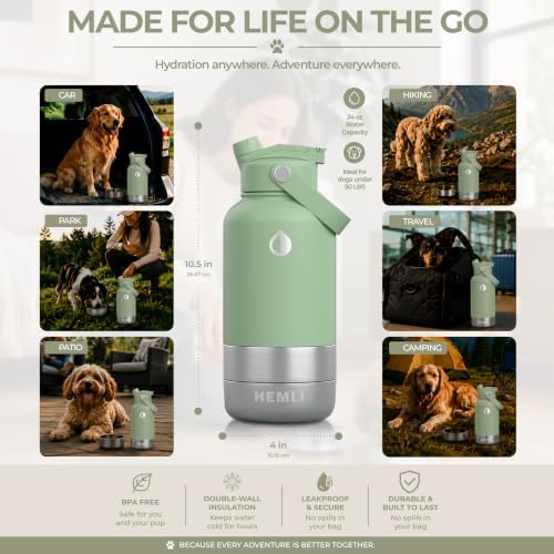 32 oz. Dog Water Bottle, Insulated Dog Travel Water Bottle, Stainless Steel Pet Water Bottle Dispenser Portable Food and Water Bowl for Dogs for Walking Dog Canteen Travel Kit - Image 5