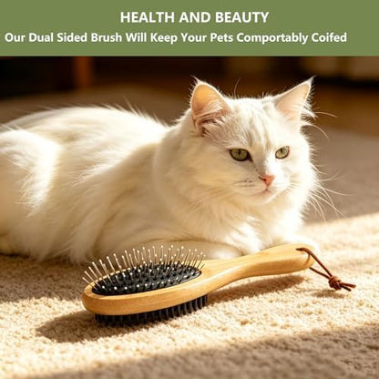 Double Sided Pet Slicker Brush with Bamboo Handle for Dogs and Cats, Grooming Comb for Shedding, Tangles, and Dead Undercoat - Image 4