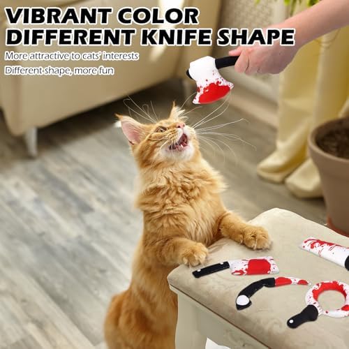 EXPAWLORER Cat Catnip Toys- 6 Pcs Halloween Interactive Stuffed Knife Nip Toy for Indoor Cats, Bite Resistant Chew Toys Teeth Cleaning Gift for Kitten - Image 4
