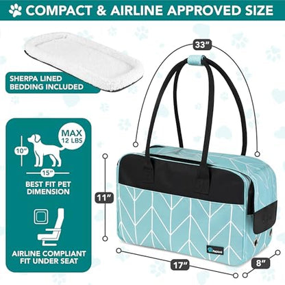 PetAmi Small Dog Purse Carrier with Pockets, Airline Approved, Chevron Teal - Image 2
