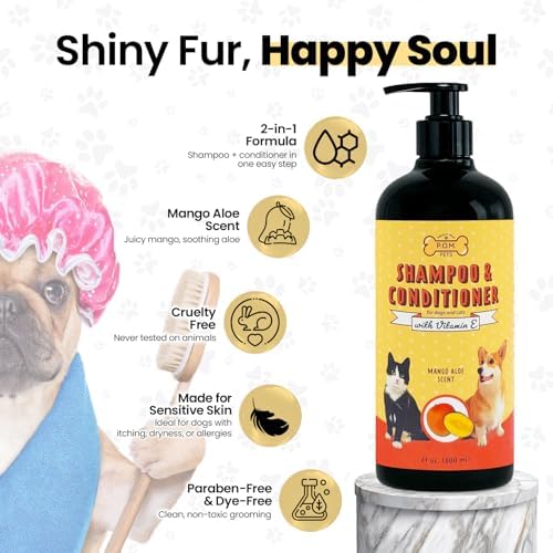 POM Pets 2-in-1 Organic Dog Shampoo & Conditioner – Itchy Skin Relief, Dog Deshedding, Detangles Fur, Cat Shampoo, Paw Cleaner for Dogs, Natural Coat Defense Formula - Image 5