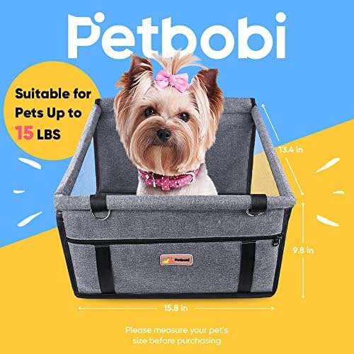 Petbobi Pet Reinforce Car Booster Seat for Dog Portable and Breathable car Booster seat with Seat Belt Dog Carrier Safety car seat for Travel, with Clip on Leash with PVC Tube (Cationic Fabric Grey) - Image 2