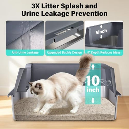 Stainless Steel Litter Box, XL Metal Litter Box with High Sides Lid, Extra Large Cat Litter Boxes for Big Cats, Anti-Urine Leakage, Never Absorbs Odors, Easy Cleaning, Non-Stick, Include Scoop and Mat - Image 2
