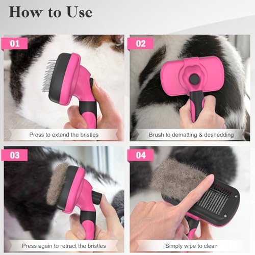 Swihauk Self Cleaning Slicker Brush for Dogs & Cats - Skin Friendly Grooming, Deshedding, Hair Removal for Puppies & Long/Short Haired Pets, Pet Supplies Accessory, Pink - Image 7