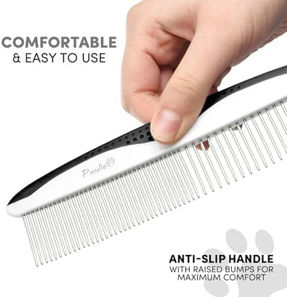 Poodle Pet Dog Combs for Grooming | 2 Pack | Stainless Steel Teeth Easily Remove Dirt | Proper Care Prevents Knots and Mats for Long and Short Haired Pets | Anti-Slip Comfort Grip Handle (Black) - Image 5