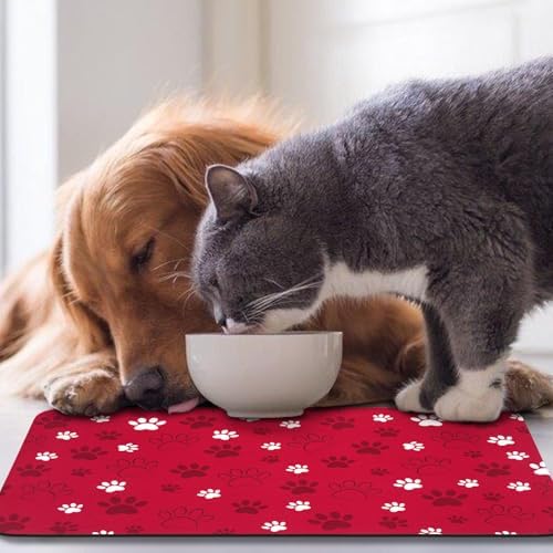 Dog Food Mat, Absorbent Water Bowl Mats Cat Pet Feeding Placemats Red 24 * 16 inch - Image 7