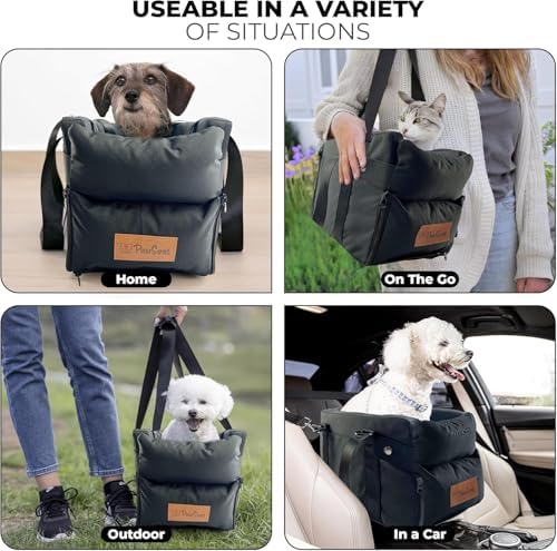 Center Console Dog Car Seat for Small Dogs and Puppies 5-13Lbs, Ideal Armrest Booster Car Travel Seat with Safety Protection Seat Belts, Storage Pockets - Reduces Anxiety (Black) - Image 4