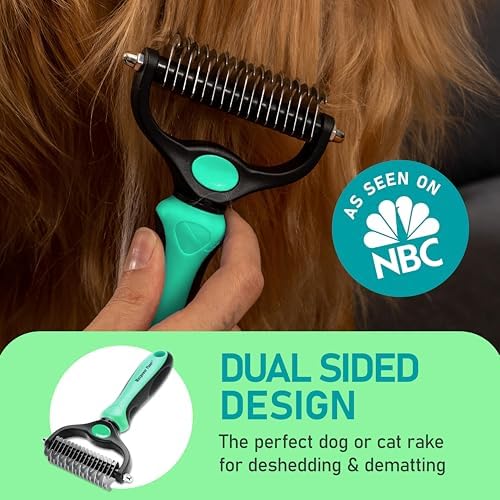 Maxpower Planet Hair Brush - Double Sided Shedding, Dematting Undercoat Rake for Dogs and Cats - Extra Wide Dog Grooming Brush, Reduce Shedding by 95%, Turquoise - Image 2