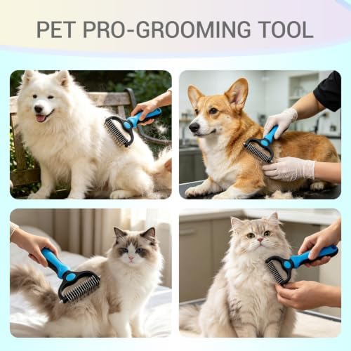 Dog Deshedding Rake for Shedding, Double-Sided Grooming Tool for Dogs & Cats, Gentle Skin-Friendly Pet Brush for Long and Short Hair Breeds, Removes Loose Hair and Keeps Coats Healthy (Brush) - Image 6