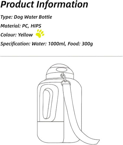 35oz Water Bottle, Portable Dog Water Bottle with Shoulder Strap, BPA Free, Leak Proof, Large Capacity, Pet Water Dispenser with 10oz Bowl for Walking, Hiking, Camping, Travel