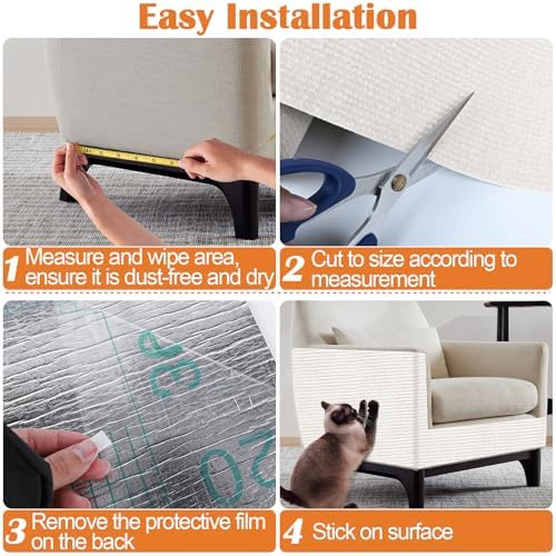 Cat Scratch Furniture Protector - 78.7" x 13.8" Trimmable Self-Adhesive Cats Claws Scratch Pads, DIY Cat Climbing Couch Protector for Scratch Post Cat Tree Replacement Indoor (Cream White) - Image 5