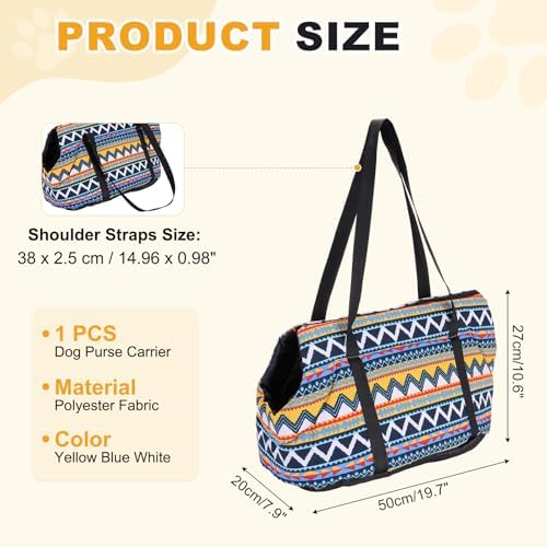 Dog Purse Carrier with Crossbody Strap, Breathable and Portable, Small Dog Sling Carrier, (19.7" x 7.9" x 10.6", Yellow Blue White), Intended for Hiking/Camping/Traveling - Image 2