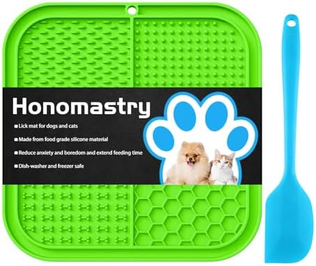 Lick Mat for Dogs, Premium Lick Pad with Suction Cups for Dog Anxiety Relief, Slow Feeder Dog Bowls, Bathing, Grooming and Training (Green, 1pack) by Honomastry