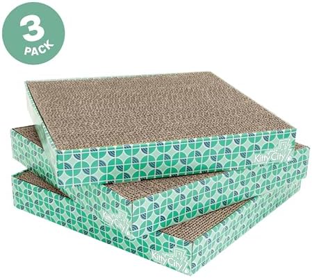 Kitty City Cat Scratcher Refill – 3-Pack Durable Corrugated Cardboard Scratch Pads with Catnip – Double-Sided for Longer Use, Cat Claw Maintenance & Furniture Protection - Size: 13.25" x 13.25" - Image 2