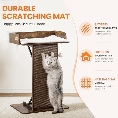 Modern Wood Cat Tree Tower for Indoor Large Adult Cats with Big Perch Bed - Image 4