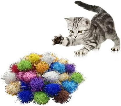 32 Pcs Crinkle Balls Cat Toy and Cat Spring Toy, 12 Pcs Mylar Crinkle Ball, 10 Pcs Cat Spiral Spring, 10Pcs Sparkle Balls Tinsel poms, for Cats Kittens Playing Interacting - Image 4