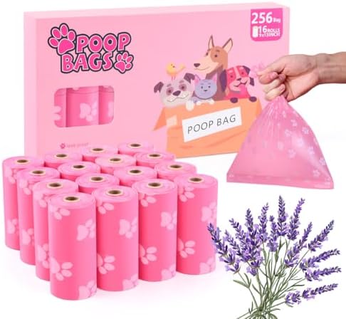 Poop Bags Rolls 256 Count - 9x13 Inches Pink Thickened Leakproof Lavender scent Poo Bags for Dogs, Eco-Friendly Pet Waste Bags for Walking, Home, Travel by Unknown