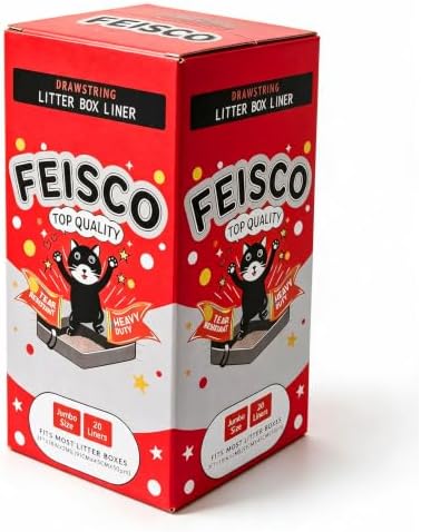 Feisco 20 Counts Drawstring Cat Litter Box Liners,Thick Heavy Duty Cat Litter Pan liners,36" x 18" Jumbo Tear and Leak Resistant Cat Pan Liner by Feisco