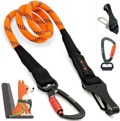 Dog Seat Belt for Car | Universal Pet Car Seatbelt with Reflective Climbing Rope, Aviation Aluminum Carabiner with 360° Swivel & Auto-Lock, Secure Safety Restraint (Sunset Orange 360°) by ARCAPET