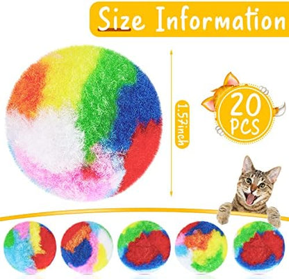 Deekin 20 Pcs Cat Ball Toy 1.6 Inch Fuzzy Pom Pom Balls for Kittens Cats - Image 2