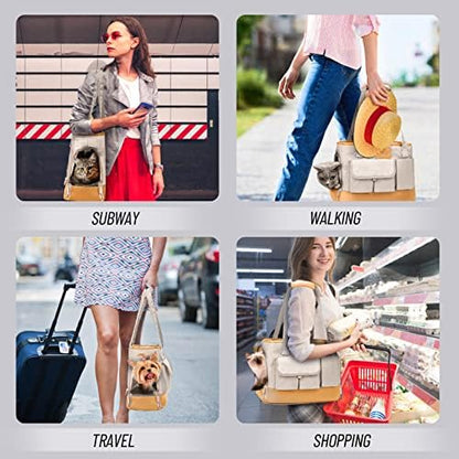 Dog Carrier, Cat Carrier, Pet Carrier, Foldable Waterproof Premium PU Leather Oxford Cloth Dog Purse, Portable Tote Bag Carrier for Small to Medium Cats and Small Dogs - Image 2