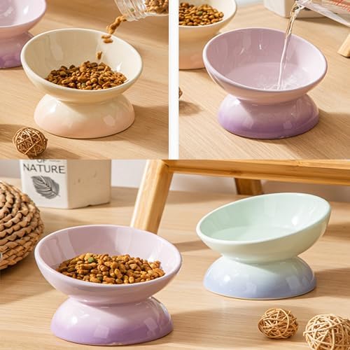 Cat Bowl Elevated Cat Bowls Whisker Friendly Cute Ceramic Tilted Food Bowls for Indoor Cats 6.1 Inch Wide 15° Raised Kitten Supplies Dishwasher and Microwave Safe Yellow Cats Water Bowl - Image 7