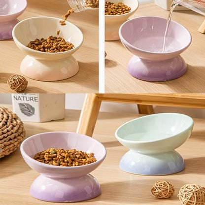 Cat Bowl Elevated Cat Bowls Whisker Friendly Cute Ceramic Tilted Food Bowls for Indoor Cats 6.1 Inch Wide 15° Raised Kitten Supplies Dishwasher and Microwave Safe Yellow Cats Water Bowl - Image 7