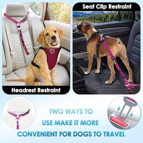 SlowTon Dog Seat Belt for Car, 2 Pack Dog Car Harness Seatbelt with Bungee - Image 2