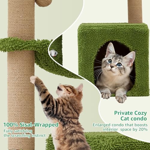 Woochpet 37" Cat Tree Tower for Indoor Cats 2-in-1 Multi-Functional Cat Cando Comfort with Premium Sisal Scratching Post Large Hammock for Kitty or Small Cats (Green-1, 96 * 49 * 30) - Image 4