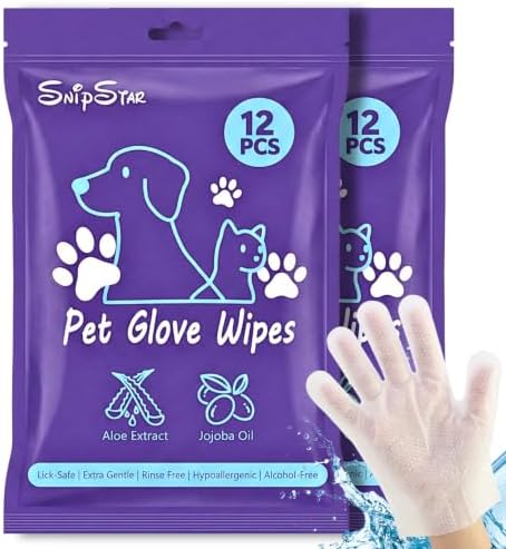 24CT Pet Glove Wipes for Dogs Cats, Disposable No-Rinse Unscented by SnipStar