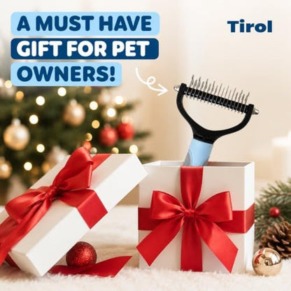 TIROL Dematting Comb for Dogs, Pet Grooming Rake, Double-Sided Dog Brush for Shedding, Undercoat Mat Dematting Tool for Long Haired Cats, Deshedding Brush for Cats, Blue - Image 5