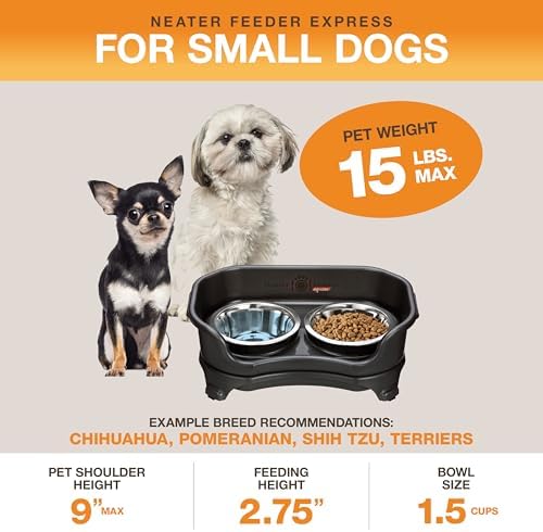 Neater Feeder Express Mess Proof Dog Bowls Elevated for Small Breeds Under 15 Lb, Made in USA, No Spill Raised Dog Food Bowl Stand, Stainless Steel Food and Water Bowl Set, Feeding Station, Black - Image 2