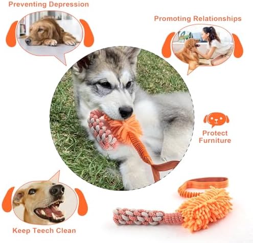 Dog Puppy Toys Dog Squeak Toys Plush Dog Toy with Dog Ropes Knots for Fun and Teeth Cleaning,Tug of War Toys, Puppy Chew Toys, Dog Rope Toys for Training Small, Large Dogs (Orange, Dog Bite Stick Toy) - Image 5