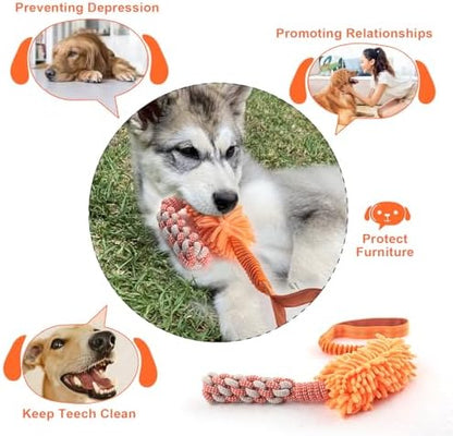 Dog Puppy Toys Dog Squeak Toys Plush Dog Toy with Dog Ropes Knots for Fun and Teeth Cleaning,Tug of War Toys, Puppy Chew Toys, Dog Rope Toys for Training Small, Large Dogs (Orange, Dog Bite Stick Toy) - Image 5