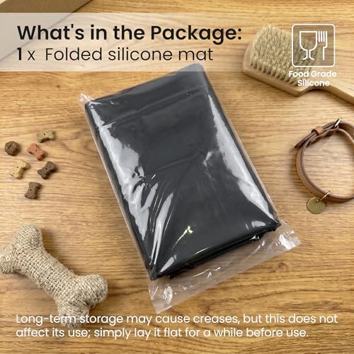 Silicone Pet Feeding Mat, 26x26 Inch Waterproof Dog Bowl Mat – Non-Slip, Machine Washable, Thin 0.23 Inch Edge for Messy Eaters, Protects Hardwood & Tile Floors, Black - Image 7