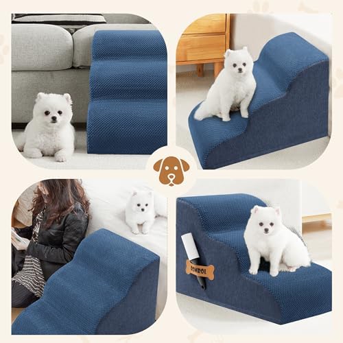 Romrol Dog Stairs Ramp for High Beds Couches, High Density Foam Pet Steps with Durable Non-Slip Waterproof Fabric Cover, Dog Stairs for Small Dogs or Cats or Pets, 3-Step,15 Inch,Dusty Blue - Image 5