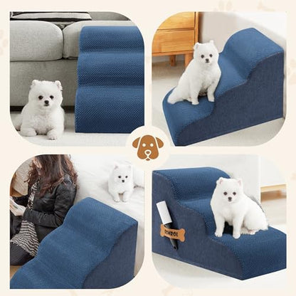 Romrol Dog Stairs Ramp for High Beds Couches, High Density Foam Pet Steps with Durable Non-Slip Waterproof Fabric Cover, Dog Stairs for Small Dogs or Cats or Pets, 3-Step,15 Inch,Dusty Blue - Image 5