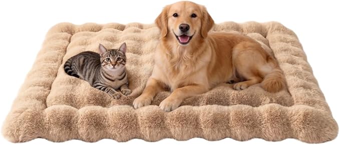 Large Dog Bed Mat, Extra Large Plush Faux Fur Washable Pet Bed for Large Dogs, Non-Slip Fluffy Dog Mat – Machine Washable XL Dog Sleeping Pad for Large Breeds, 35 x 27 Inch Coffee