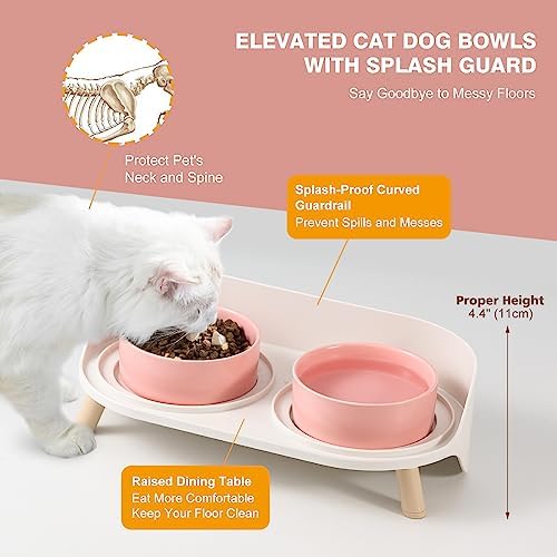 Raised Cat Food and Water Bowl Set - Elevated Ceramic Dishes with Non-Slip Stand and Splash Guard for Small Dogs - 2 x 320 ML (4.9 OZ) - Pink - Image 3