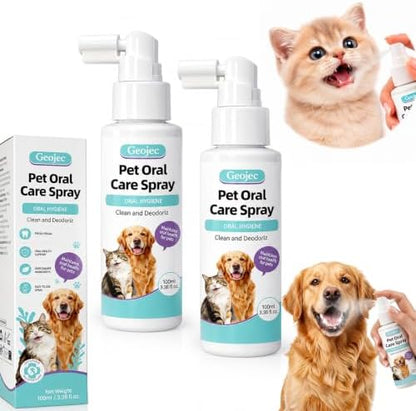 2Pack Pet Oral Care Spray, No Brush Dog Dental Spray, Natural Dog Breath Freshener for Dog Teeth Cleaning, Daily Dog Dental Care & Cat Dental Care Pet Oral Care Spray Fights Tartar & Plaque (100ml*2) by Geojec