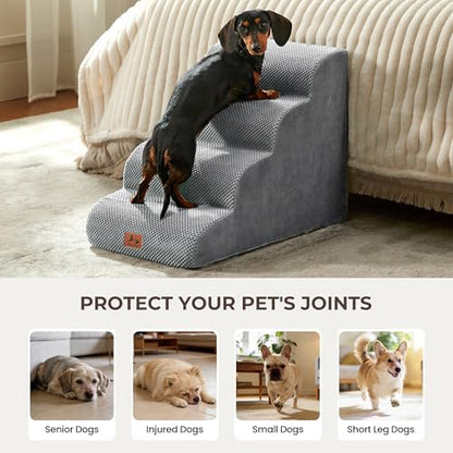 Dog Stairs for Small Dogs 18” H, 4 Step Dog ramp for Bed, Grey - Image 3
