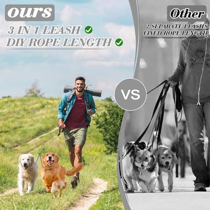 Dog Double Leashes,4-Dog Rope Bungee Four Leash - Tangle-Free Design with Padded Handle, 360° Swivel Control & Removable Feature for Walking Multiple Dogs - Image 6