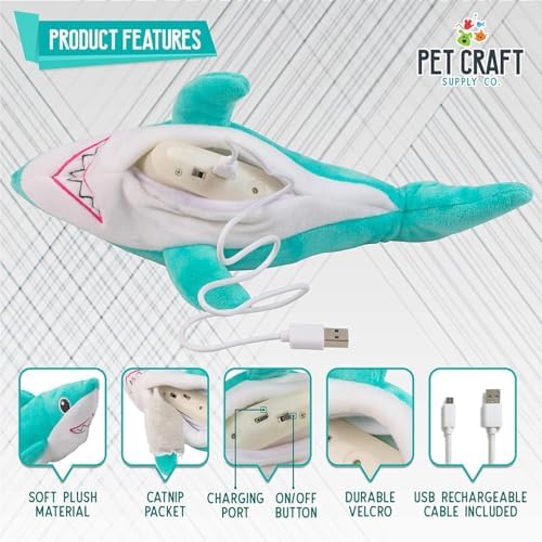 Pet Craft Supply Wiggle Pickle and Shimmy Shark Flipper Flopper Interactive Electric Realistic Flopping Wiggling Moving Fish Potent Catnip and Silvervine Cat Toy, Multi (8726), All Breed Sizes - Image 3