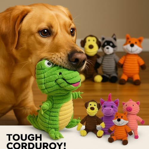 Jalousie Plush Toys Assortment Value Bundle Puppy Pet Mutt Squeak Toy for Medium Large Dogs (5 Pack Corduroy) - Image 3