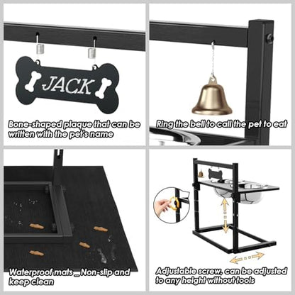 Elevated Dog Bowls with Slow Feeder and Spill Proof Mat, Adjustable Height 4.3-11.8'', Two 1.7L Stainless Steel Food & Water Bowls, Metal Raised Dog Bowl Stand, for Large Medium Breeds - Image 5