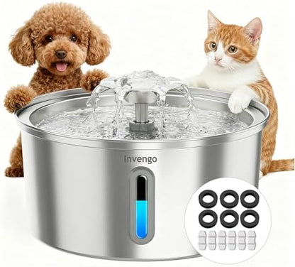 Invengo Cat Water Fountain Stainless Steel 3.2L/108oz, Pet Fountain by InvengoSmartCare